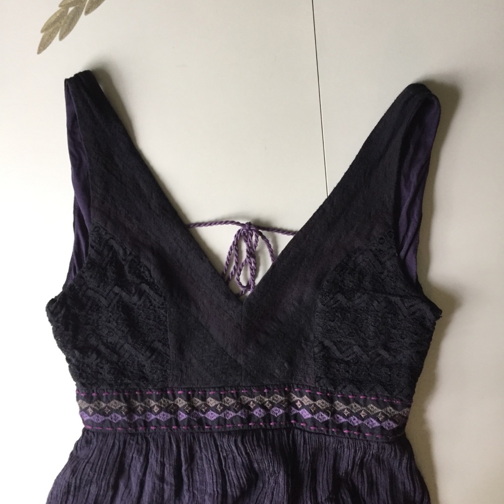 Ren Fair Embroidered Lace Dark Purple Maxi Dress